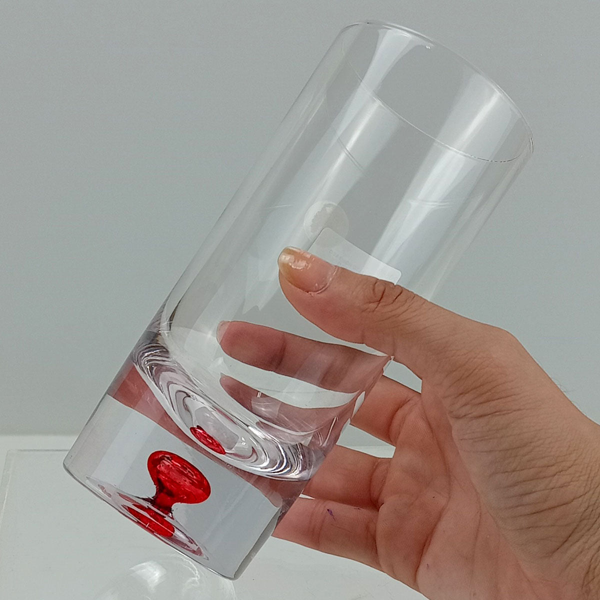 Copo Alto Home&Co Esfera Vermelha 450ml Vidro Transparente 15x7cm