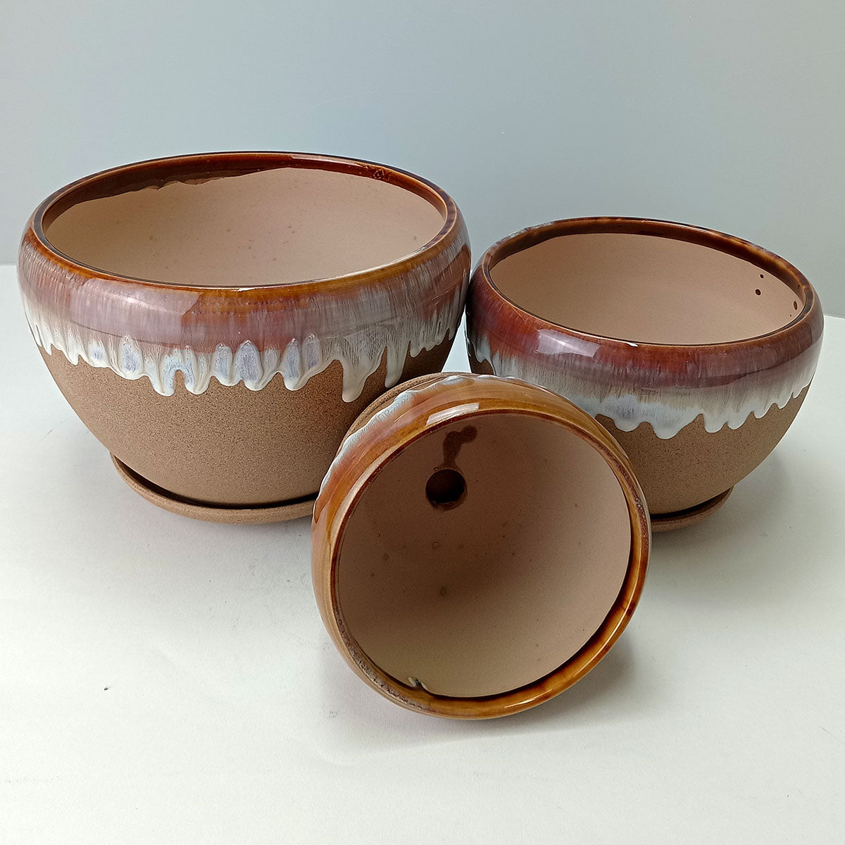 Conjunto de Cachepôs Cerâmica Marrom Home&Co - 3 Peças Decorativas