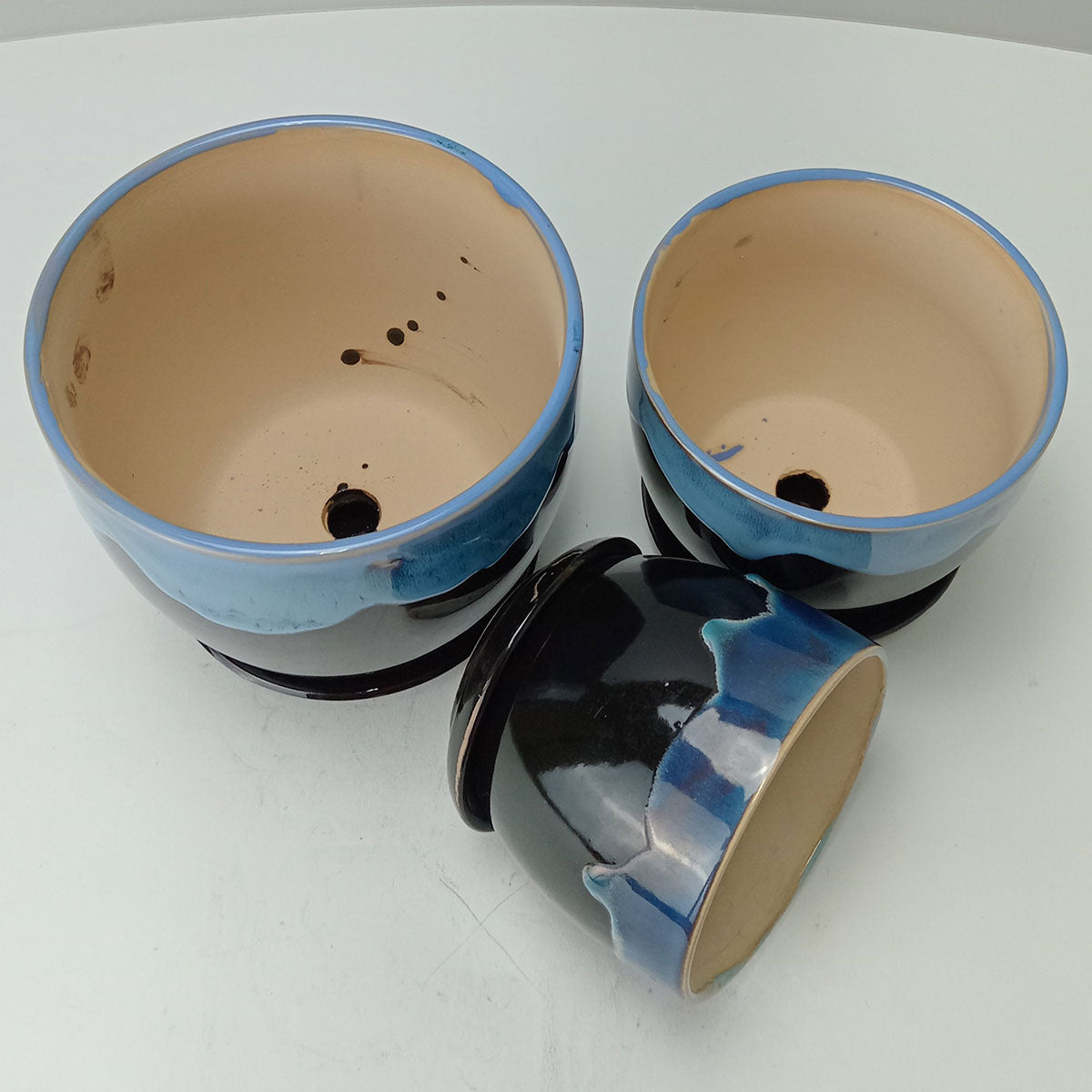 Conjunto de 3 Cachepôs em Cerâmica Azul Home&Co - Decoração Elegante