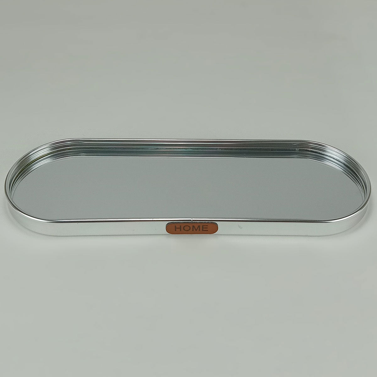 Bandeja Oval de Metal Prata Home&Co com Espelho 30x10cm