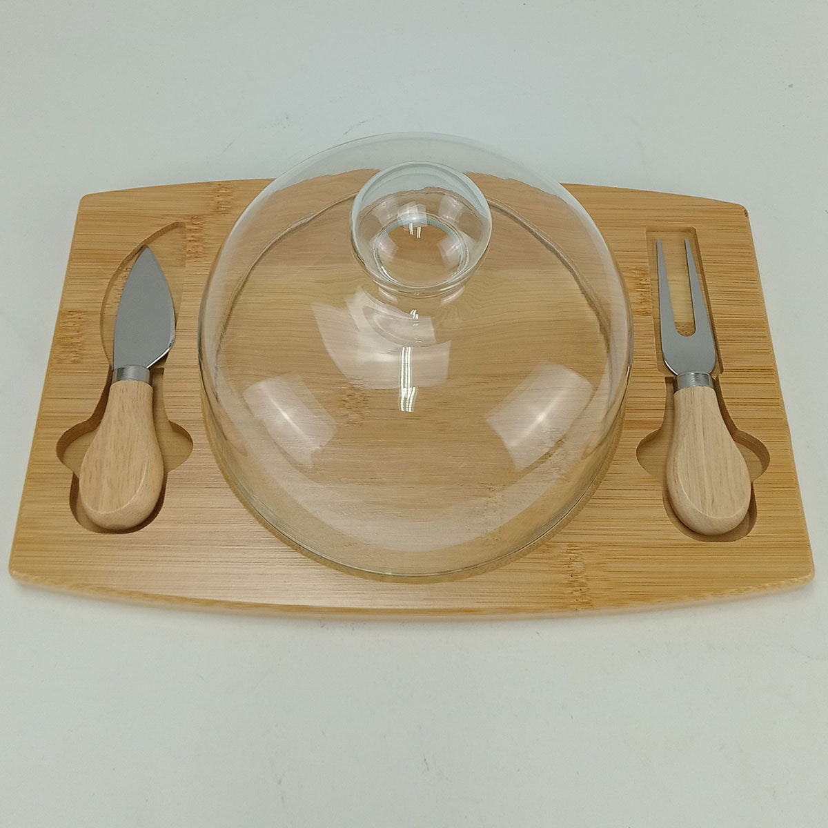 Jogo de Queijo 4 Peças Home&Co com Tampa de Vidro e Bambu