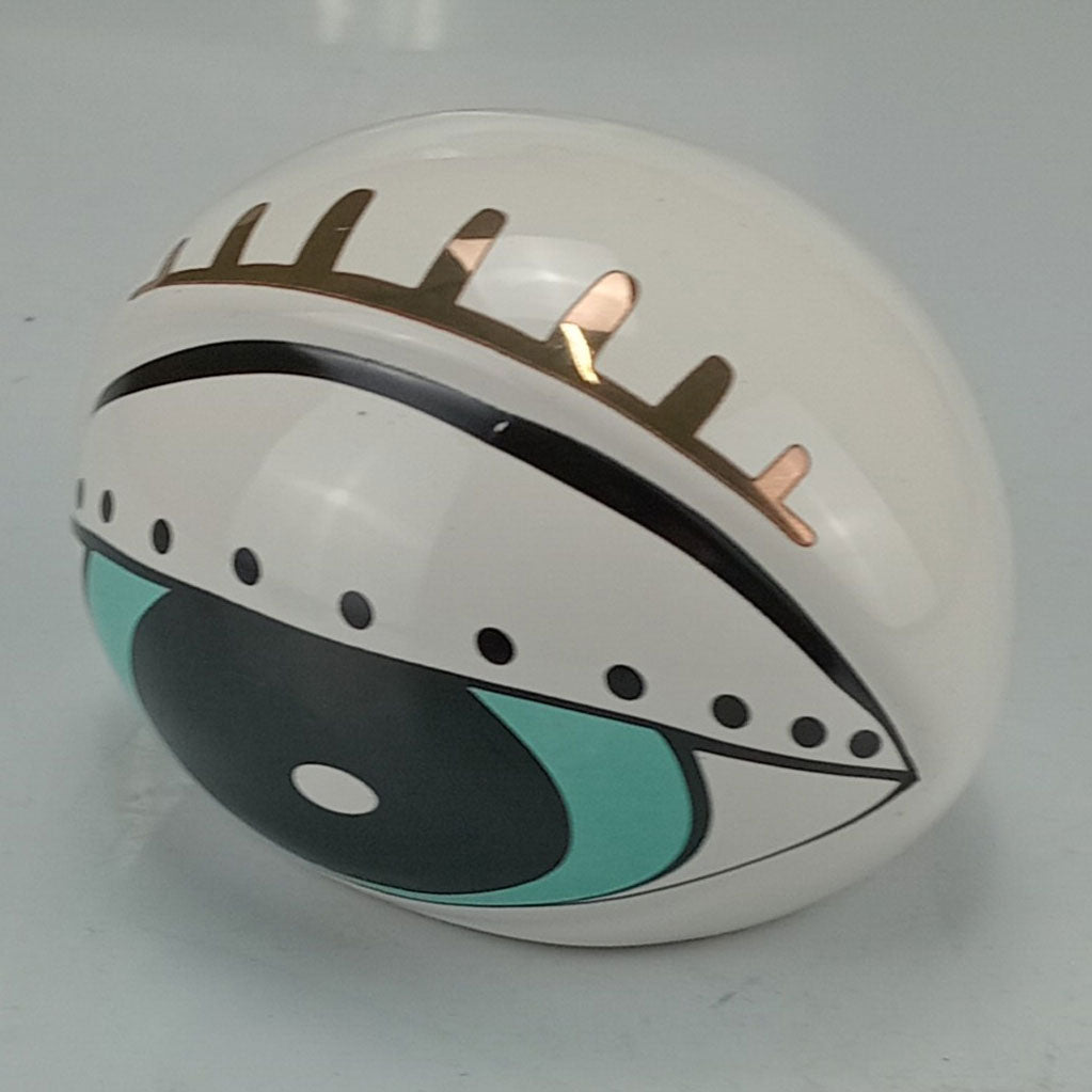 Adorno Cerâmico Olho Home&Co Azul e Branco 7cm 11cm