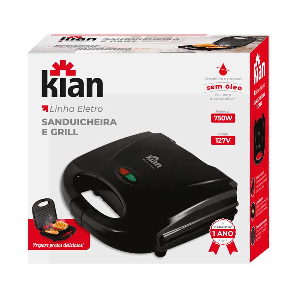 Sanduicheira Grill Elétrica 2 em 1 Kian 127V 750W Preta