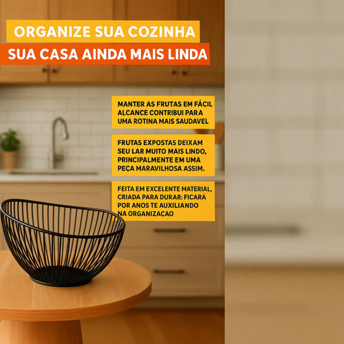 Fruteira Aramada Preta Mega Casa Outlet - Organizador de Metal para Cozinha