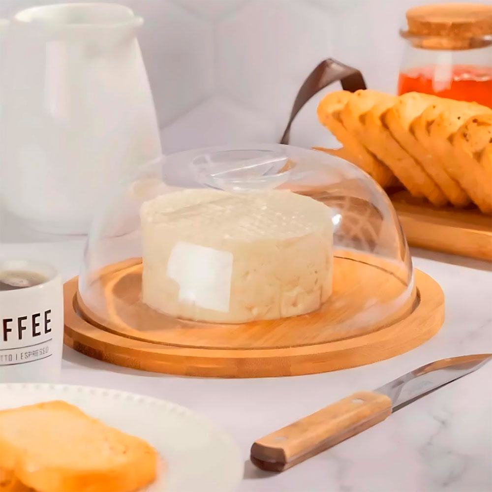 Queijeira de Bambu com Tampa Plástica 19cm Mia Home Nature