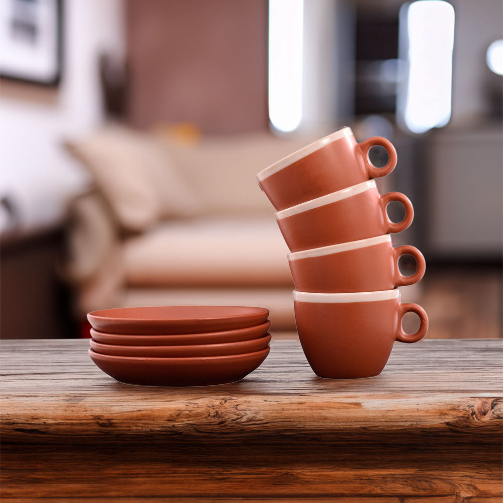 Conjunto de Xícaras e Pires Classic 8 Peças Cerâmica 100ml Mai Home