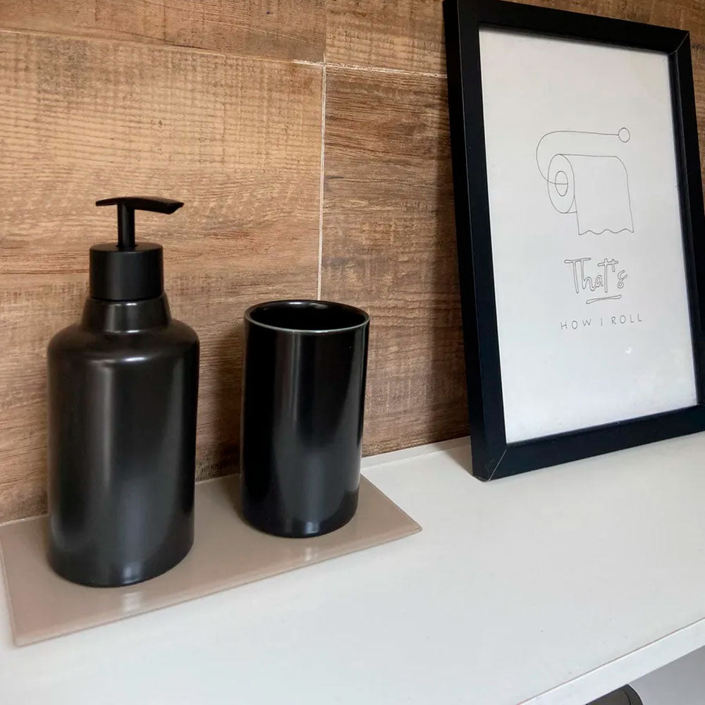 Jogo de Banheiro Cerâmica Preto 2 Peças Mai Home - Porta-Sabonete e Porta-Escovas