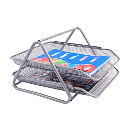 Organizador Horizontal Metal Duplo Prata Mai Home para Escritório