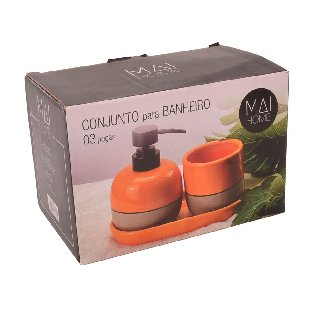 Jogo para Banheiro Cerâmica Amarela 3 Peças Mai Home