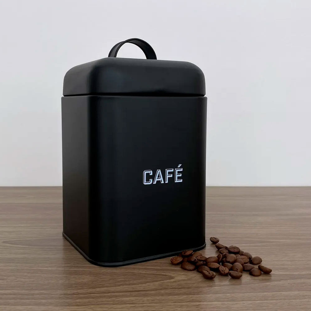 Lata de Café Retrô Preta em Aço Carbono 12x19cm Mai Home