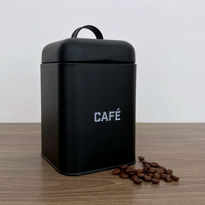 Lata de Café Retrô Preta em Aço Carbono 12x19cm Mai Home