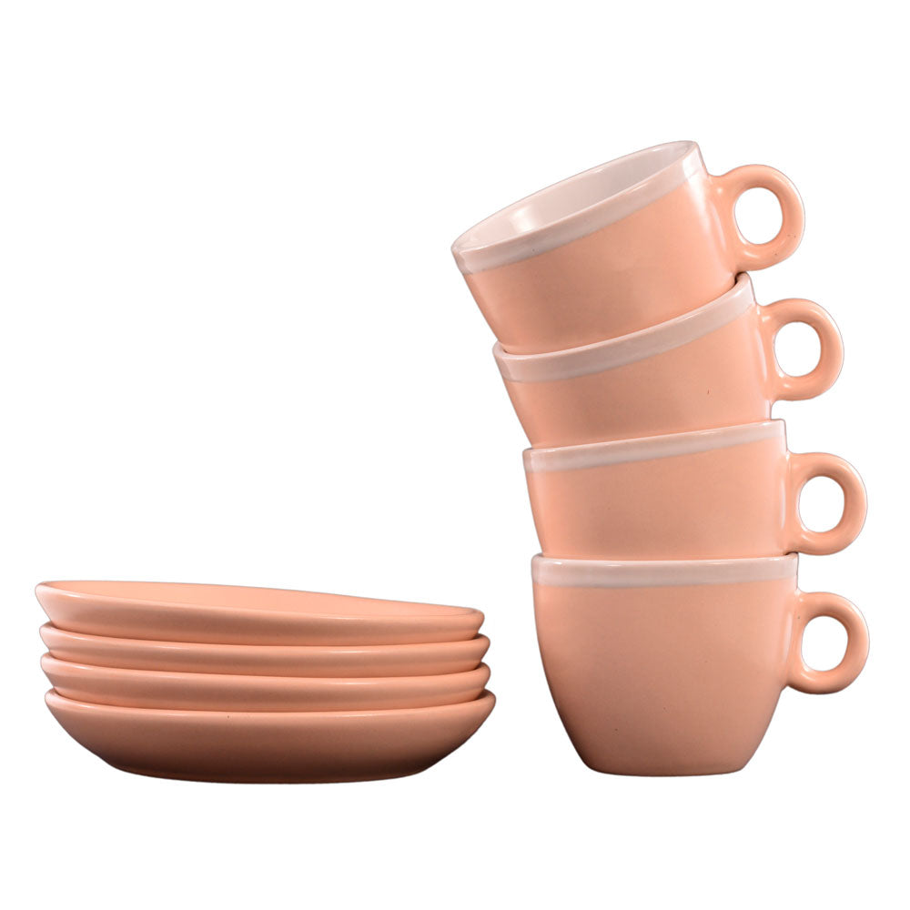 Conjunto de Xícaras e Pires Classic 8 Peças Cerâmica 100ml Mai Home