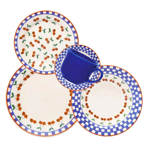 Aparelho de Jantar Chá 12 Peças Donna Jardim Cerejas Porcelana