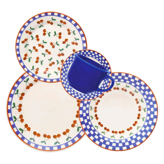 Aparelho de Jantar Chá 12 Peças Donna Jardim Cerejas Porcelana