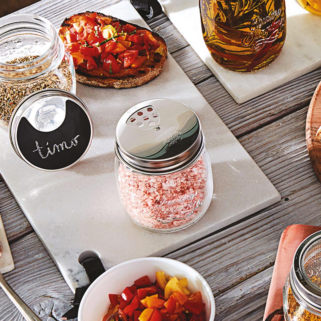 Saleiro e Pimenteiro Bormioli Rocco 250ml Vidro Transparente Tampa Inox