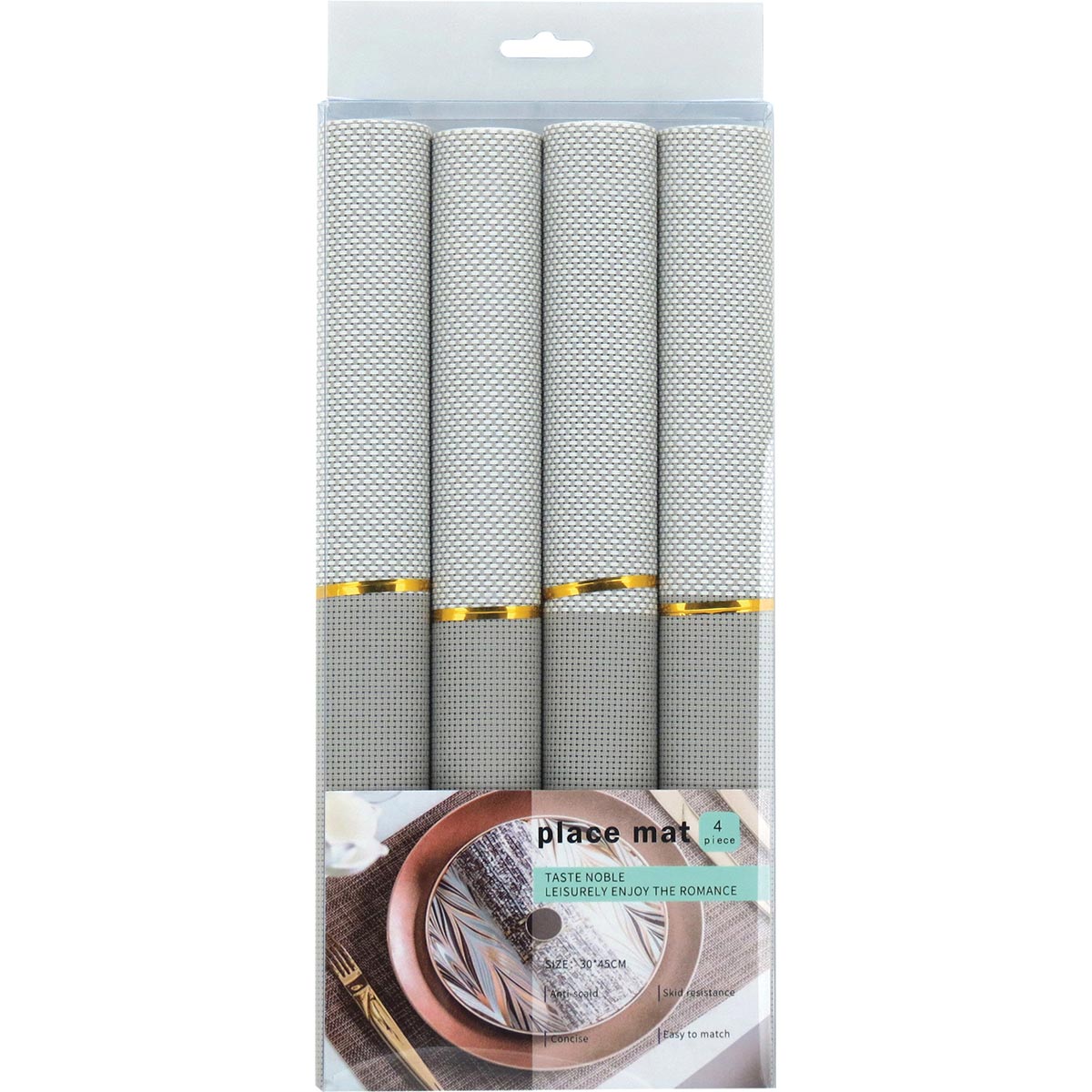 Jogo de 4 Lugares Americanos Premier PVC 45x30cm Cinza