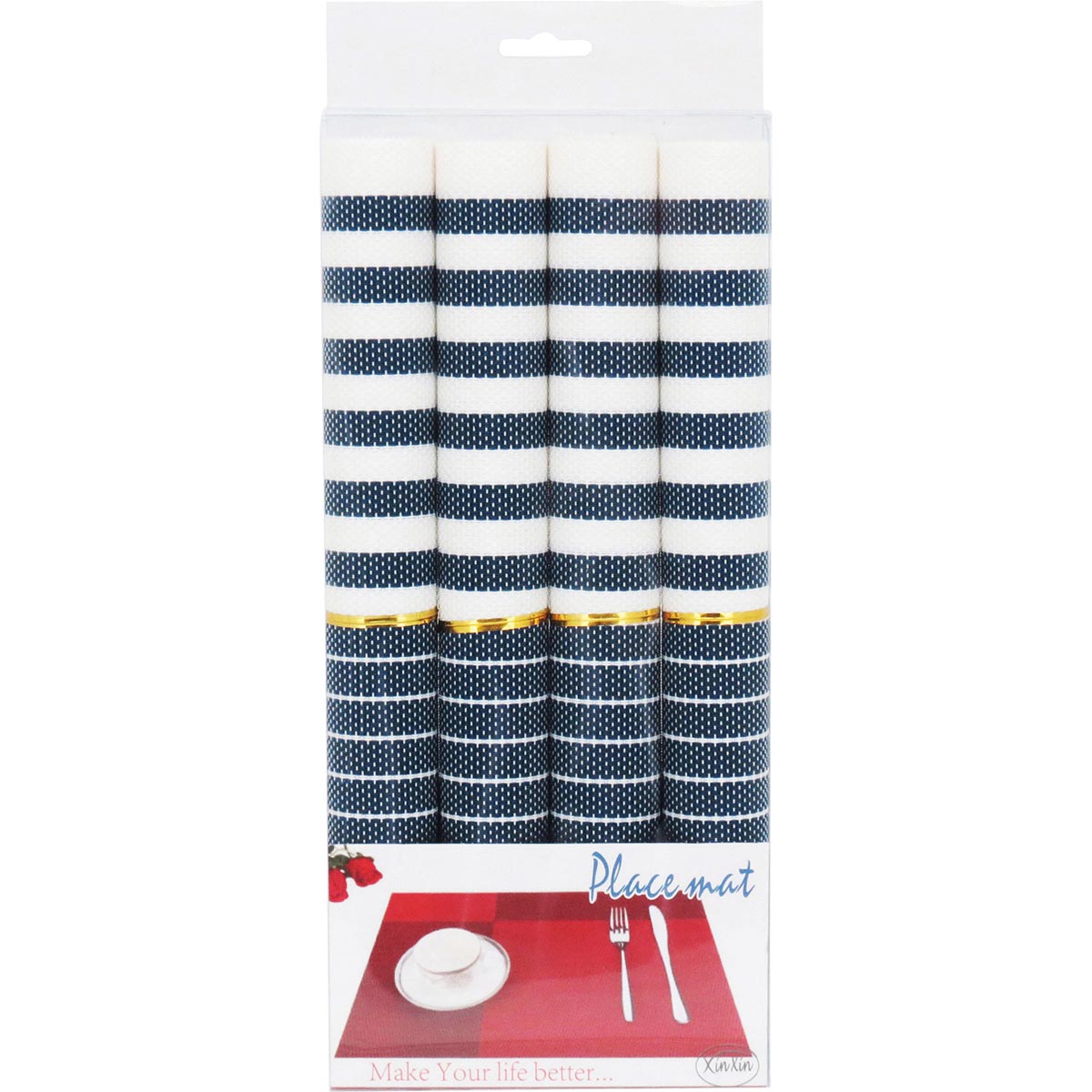 Jogo de 4 Lugares Americanos PVC Azul 45x30cm Primor