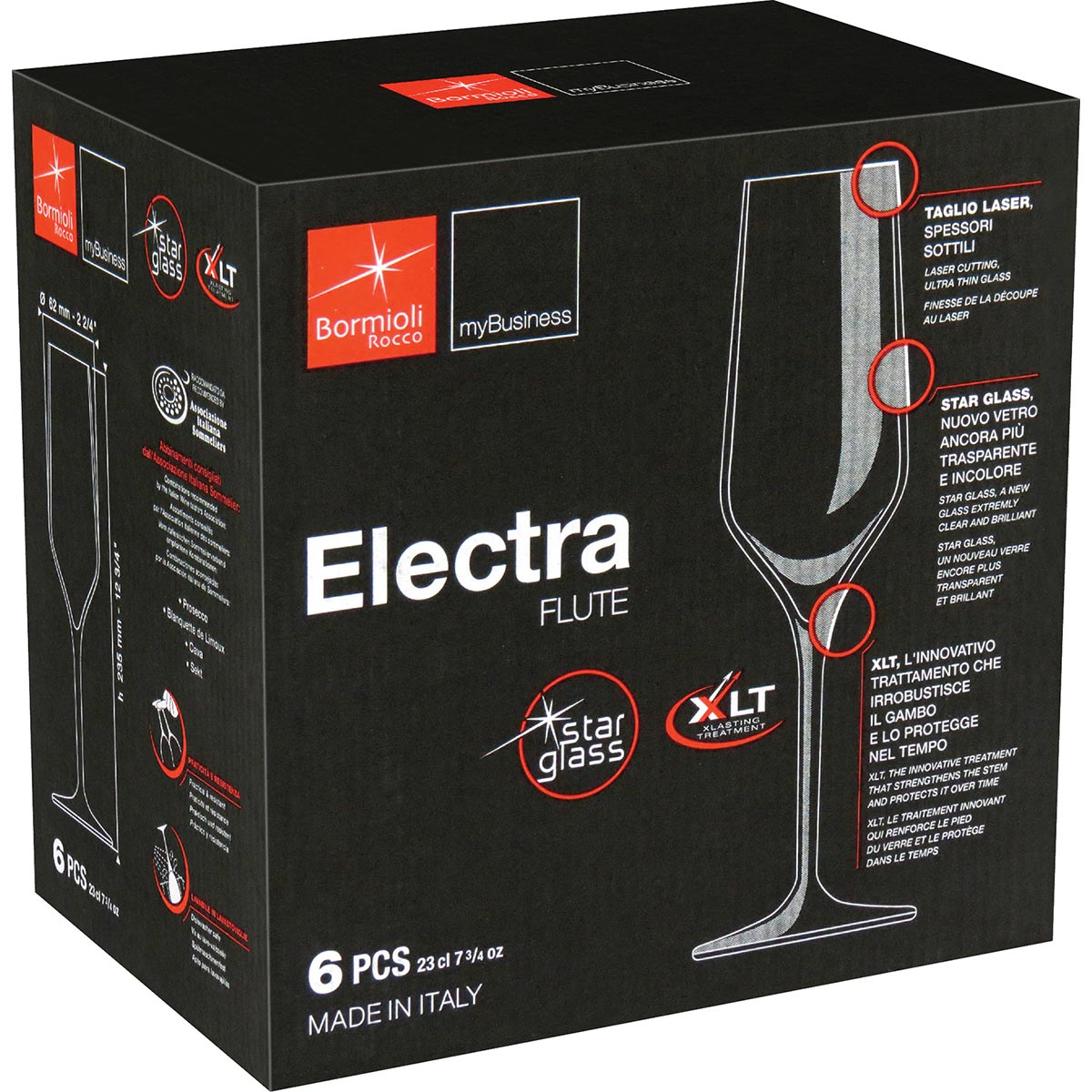 Conjunto 6 Taças de Champanhe Bormioli Rocco Electra Cristal 240ml Transparente