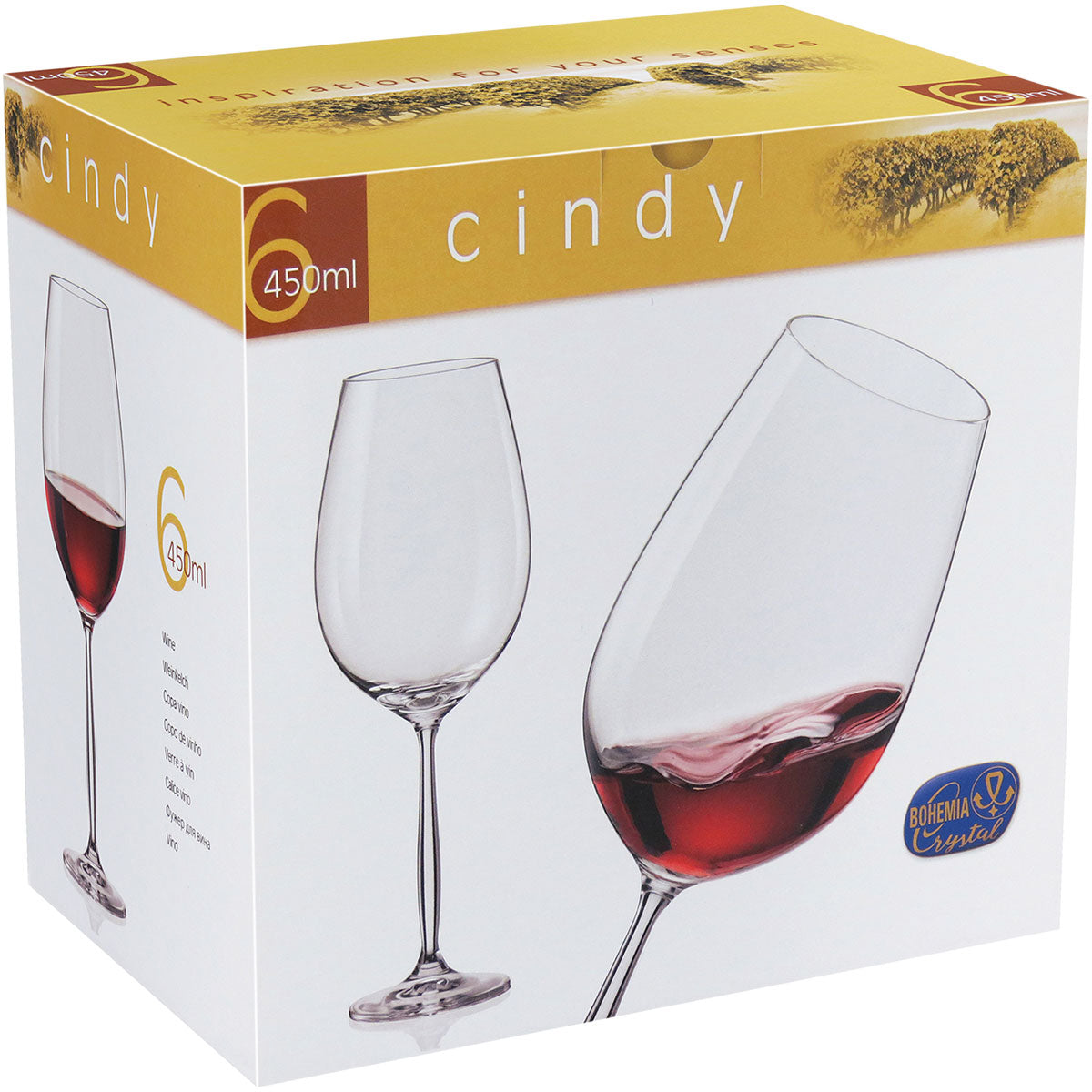 Jogo 6 Taças de Vinho Bohemia Cindy Cristal 450ml Transparente