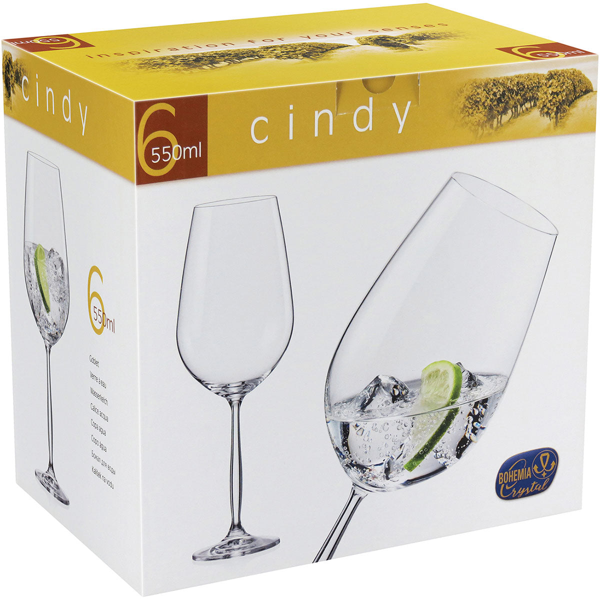 Conjunto 6 Taças Água Bohemia Cindy Cristal 550ml Transparente