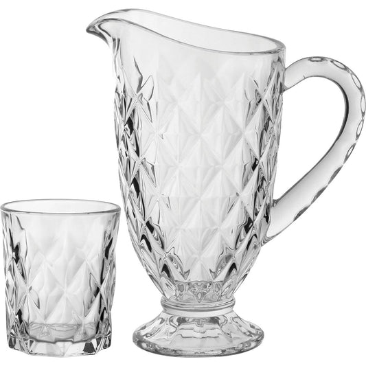 Jogo de Jarra e Copos Full Diamond Cristal Ecológico 1L Transparente