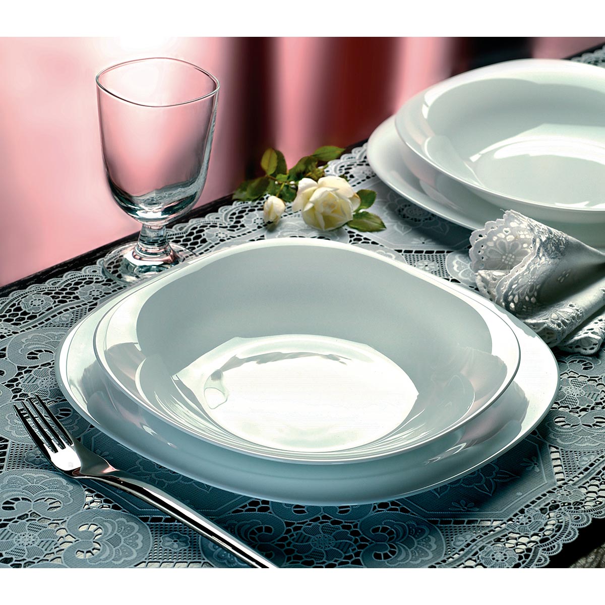 Conjunto 6 Pratos Rasos Bormioli Rocco Parma Vidro Temperado Branco 27cm