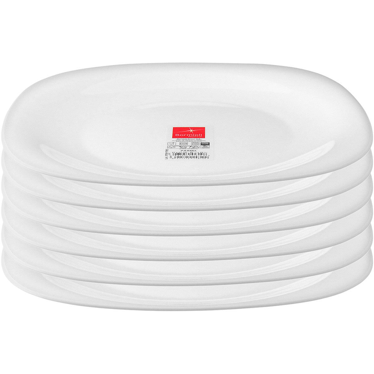 Conjunto 6 Pratos Rasos Bormioli Rocco Parma Vidro Temperado Branco 27cm