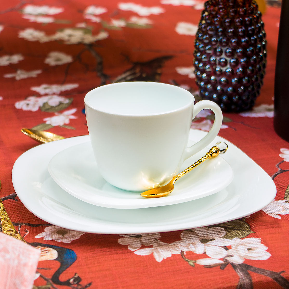 Xícara de Chá com Pires Bormioli Rocco Parma Vidro Temperado Branco 220ml