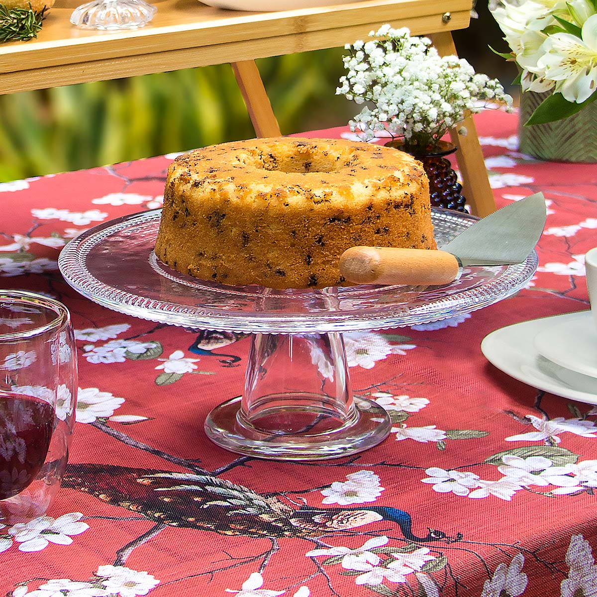 Prato Bolo com Pé de Vidro Transparente 11x28cm - Elegância para Servir