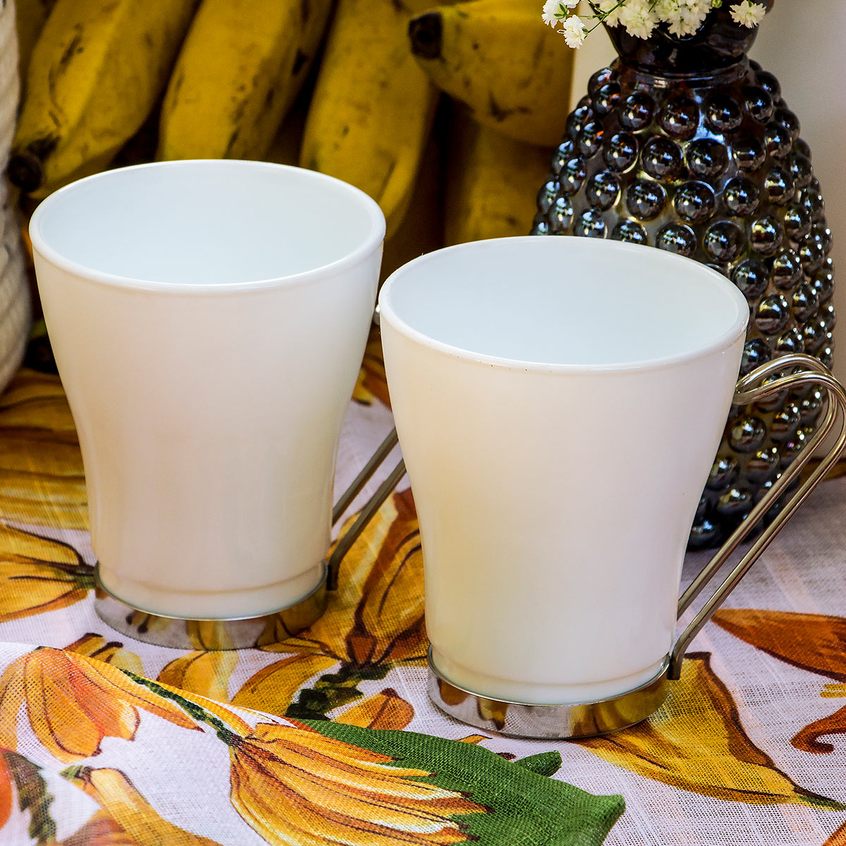 Xícara Cappuccino Bormioli Rocco Aromateca Alça Inox Vidro Temperado 230ml 10x8x8cm Branco