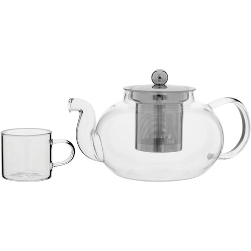 Conjunto Chaleira e 6 Xícaras Antella Vidro Borossilicato 750ml Transparente