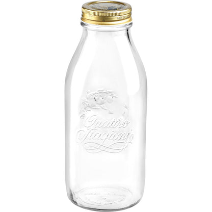 Garrafa de Vidro Bormioli Rocco Qstagioni 1L com Tampa Metálica Dourada