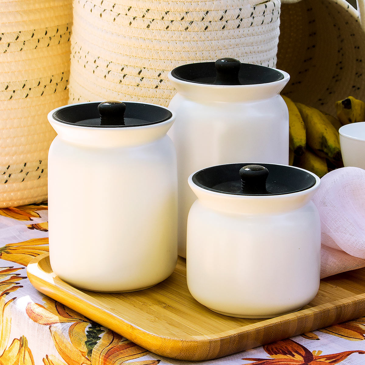 Pote de Mantimentos Cerâmica Glow 1L Branco 16x11x11cm