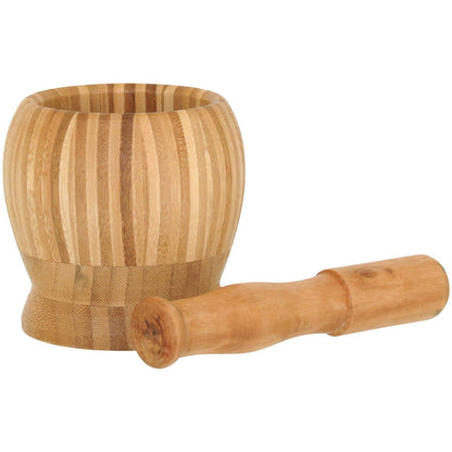 Pilão de Bambu Natural 9x8x8cm - Mortar para Moer Especiarias