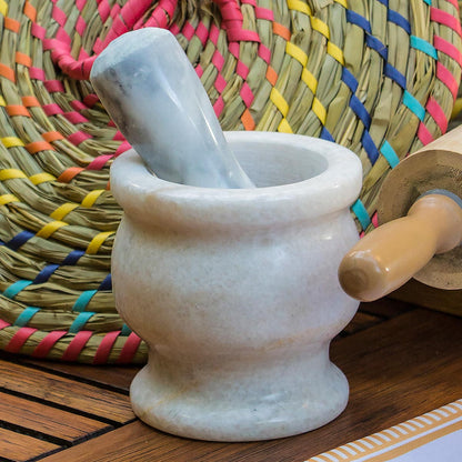 Pilão de Mármore Natural Belchior 10x10cm para Moer e Triturar Ingredientes