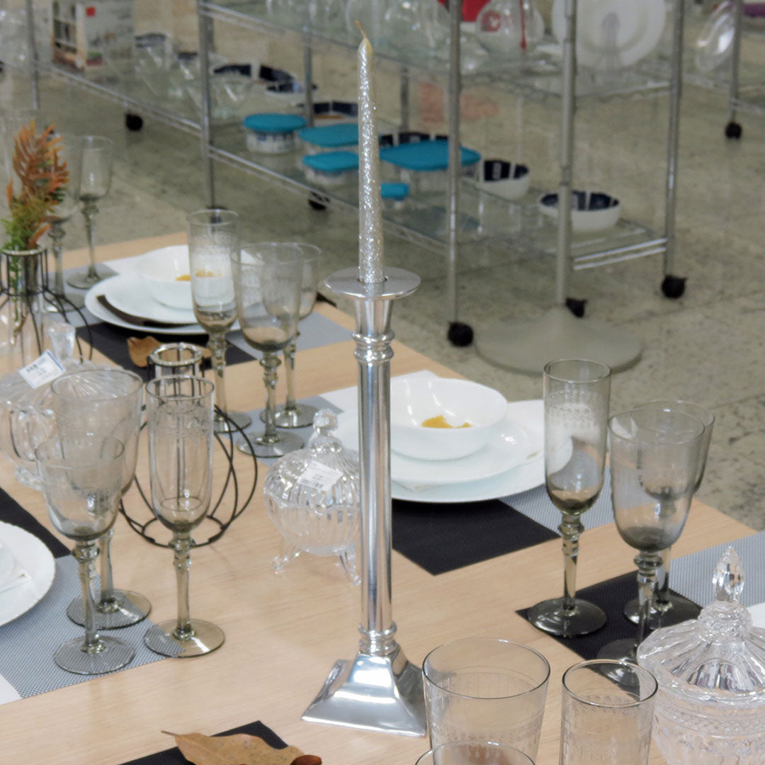 Castiçal Alumínio Prata Home&Co Komal 36x10x10cm Decorativo