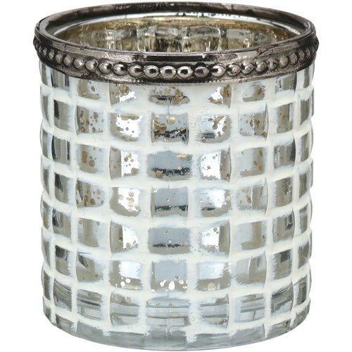 Castiçal Metal Branco Temple 7x7cm Elegante para Velas Decorativas