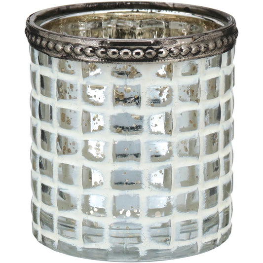 Castiçal Metal Branco Temple 7x7cm Elegante para Velas Decorativas