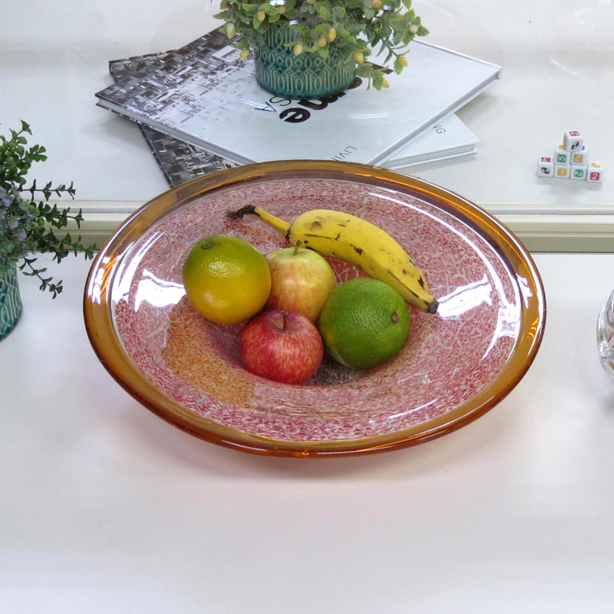 Centro de Mesa Vidro Vermelho Glorie 8x35x35cm Decorativo