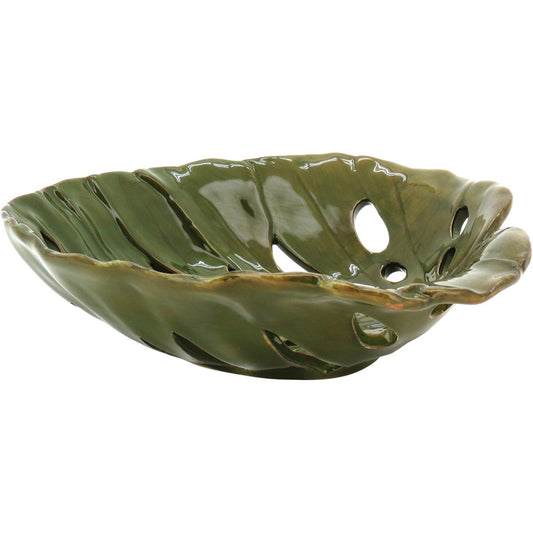 Adorno Cerâmico Folha Verde 25x26cm Parreiral Decorativo