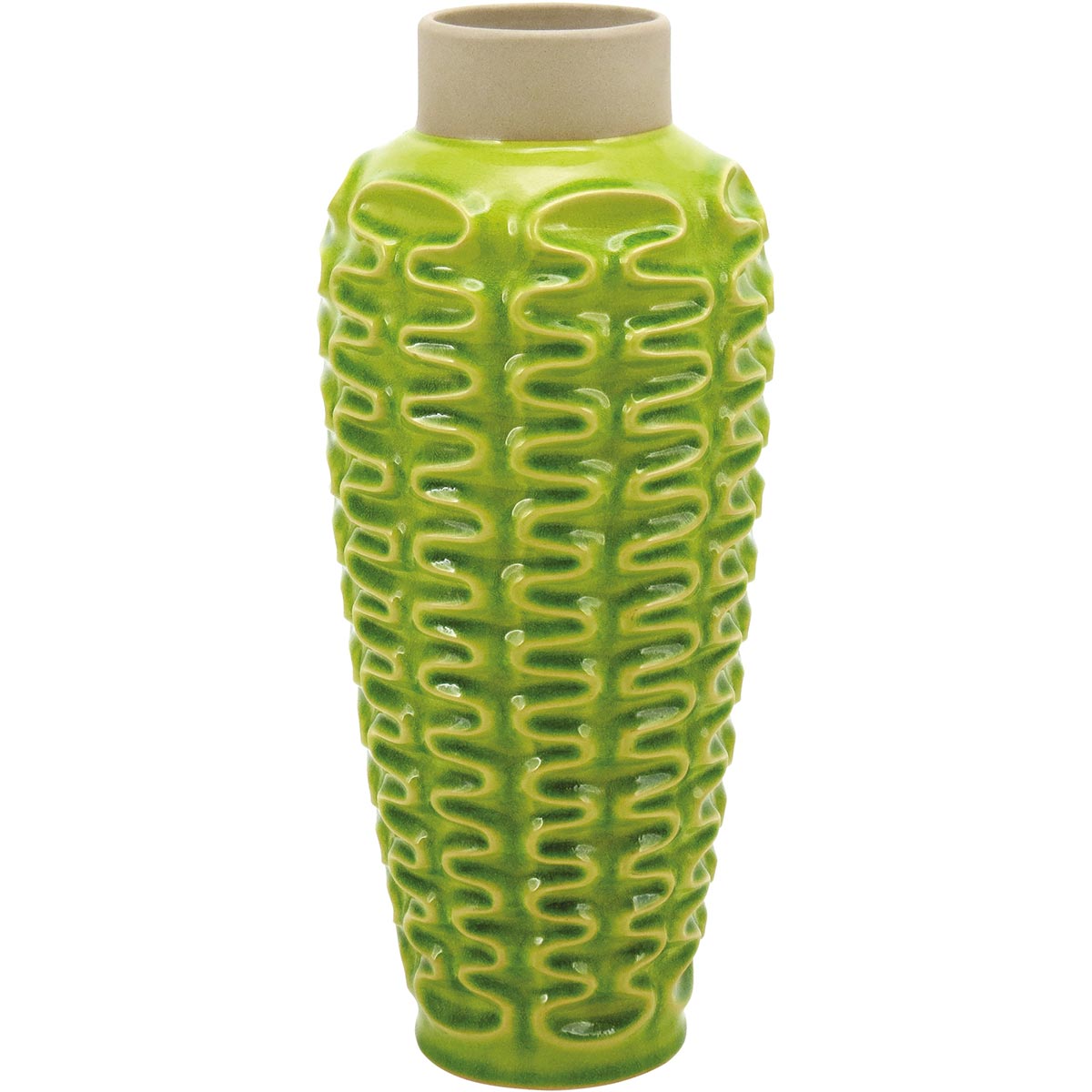 Vaso Cerâmico Verde Mangga 39x17cm Decorativo para Flores