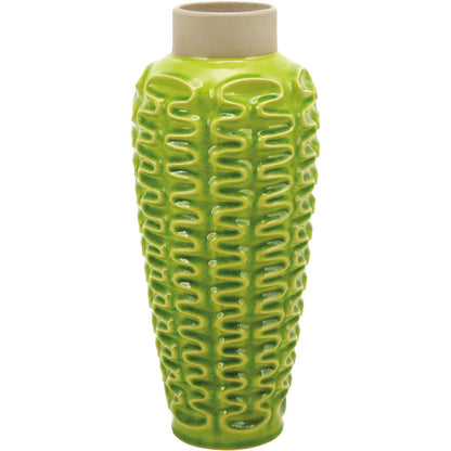 Vaso Cerâmico Verde Mangga 39x17cm Decorativo para Flores