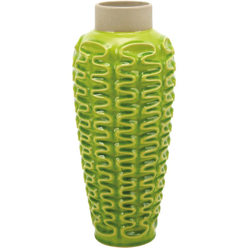 Vaso Cerâmico Verde Mangga 39x17cm Decorativo para Flores