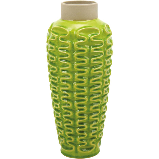 Vaso Cerâmico Verde Mangga 39x17cm Decorativo para Flores