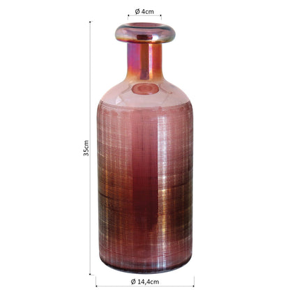 Garrafa Decorativa Rosa Benji em Vidro Lustrado 35x14cm