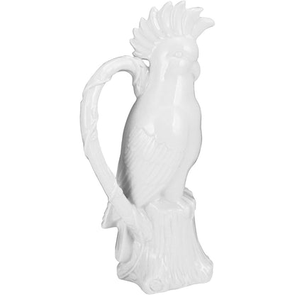 Adorno de Cerâmica Branco Pássaro Calipso 33cm Decorativo