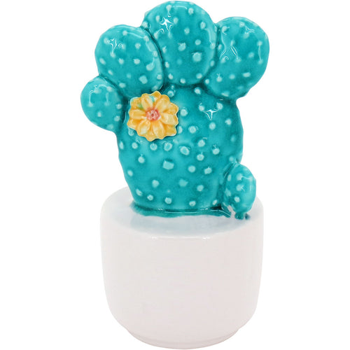 Adorno Cacto Cerâmica Azul 16cm para Decoração - Estilo Moderno