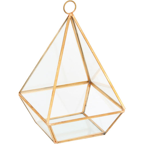 Adorno Pendente Jaspe Prisma Dourado Metal 19cm para Decoração