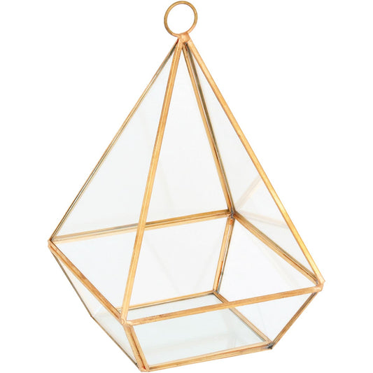 Adorno Pendente Jaspe Prisma Dourado Metal 19cm para Decoração