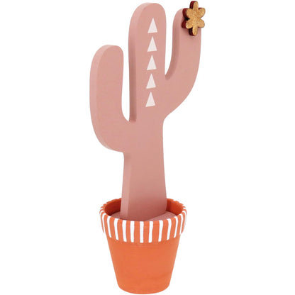 Adorno Cacto de Madeira Rosa Penélope 27cm para Decoração